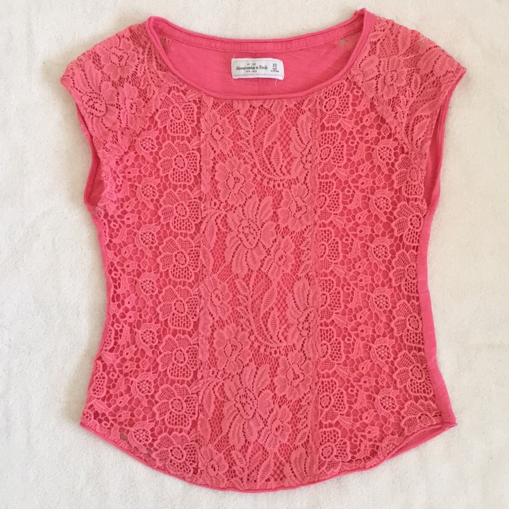 Abercrombie & Fitch Lace top in Coral